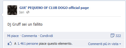 Post Facebook Guè Pequeno da del Fallito a Dj Gruff